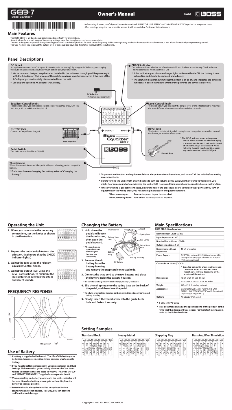 Page n°1 - Manuel utilisateur Boss Bass Equalizer GEB-7