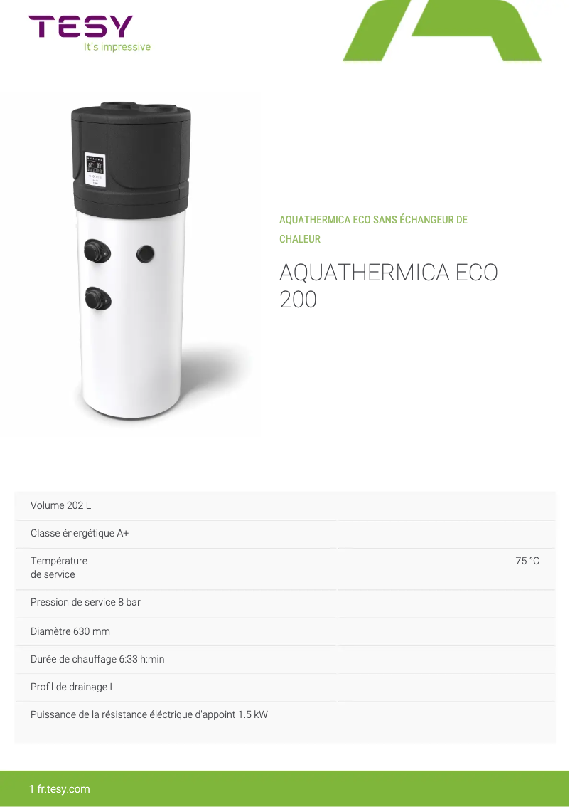 Image de la première page du manuel de l'appareil AquaThermica Eco 200