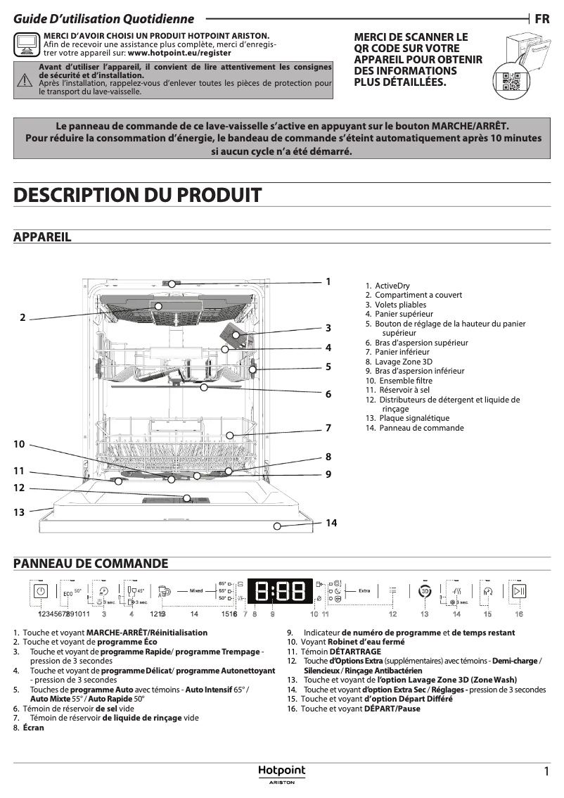 Page 1 de la notice Instructions de sécurité Hotpoint H7I HT59 L