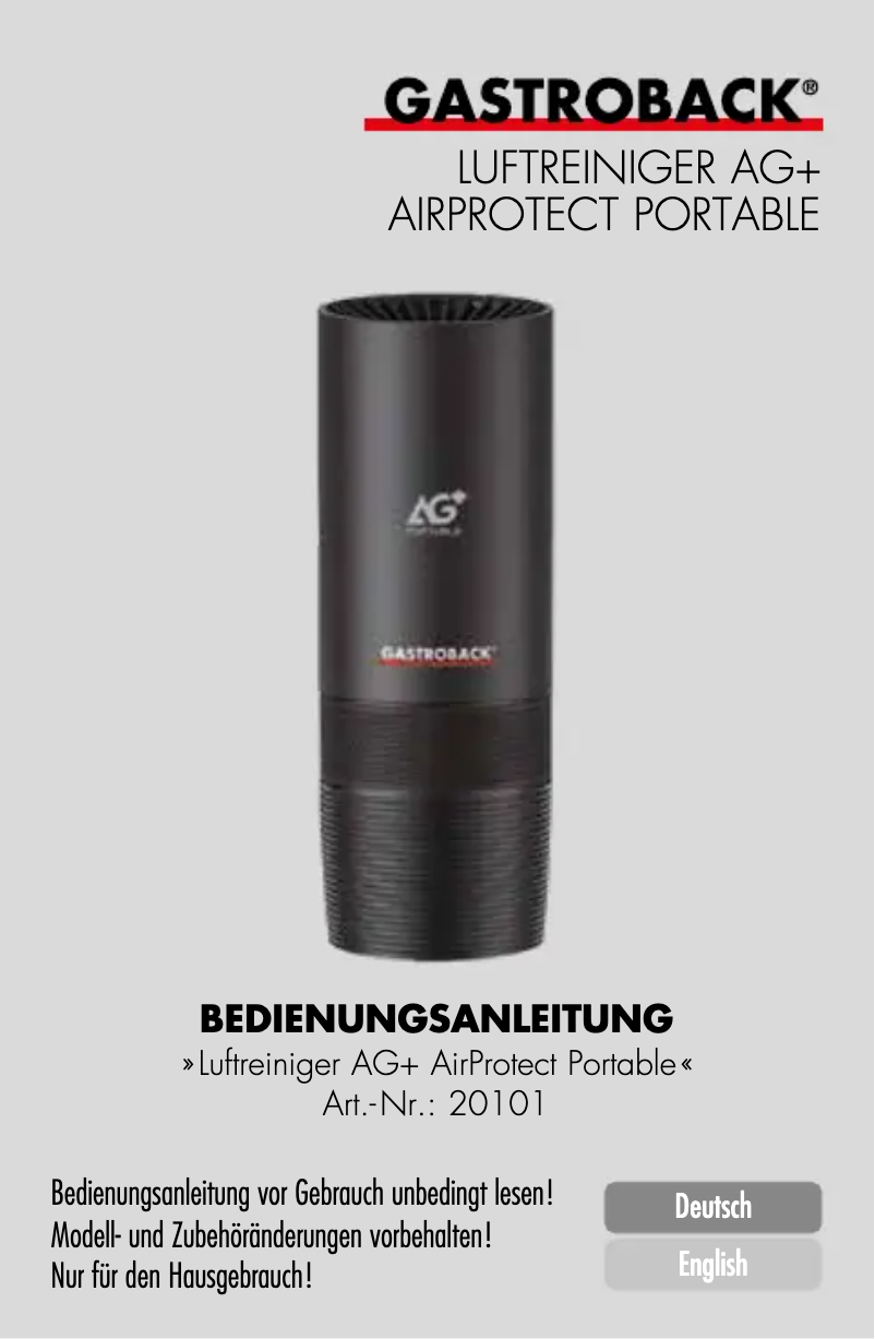 Image de la première page du manuel de l'appareil AG+ AirProtect Portable 20101