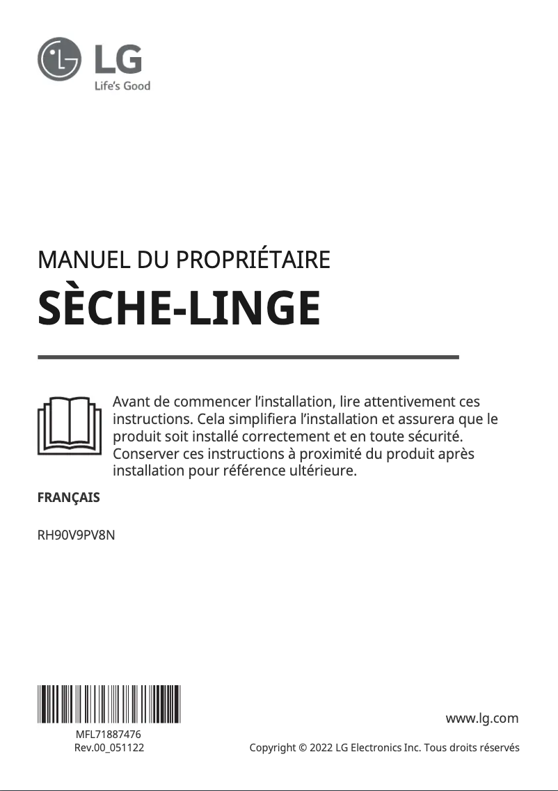 Page n°1 - Manuel utilisateur LG RH90V9PV8N