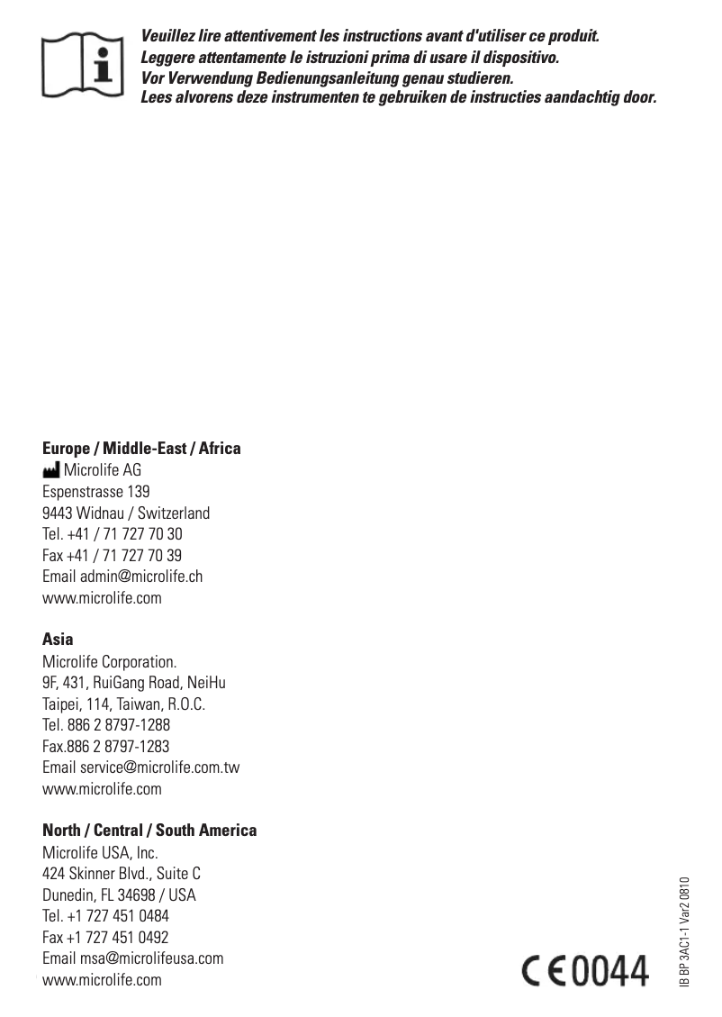 Página 1 del manual Manual de usuario Microlife BP 3AC1-1
