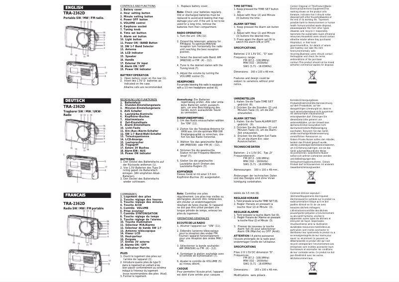 Imagen de la primera página del manual del dispositivo TRA-2362D