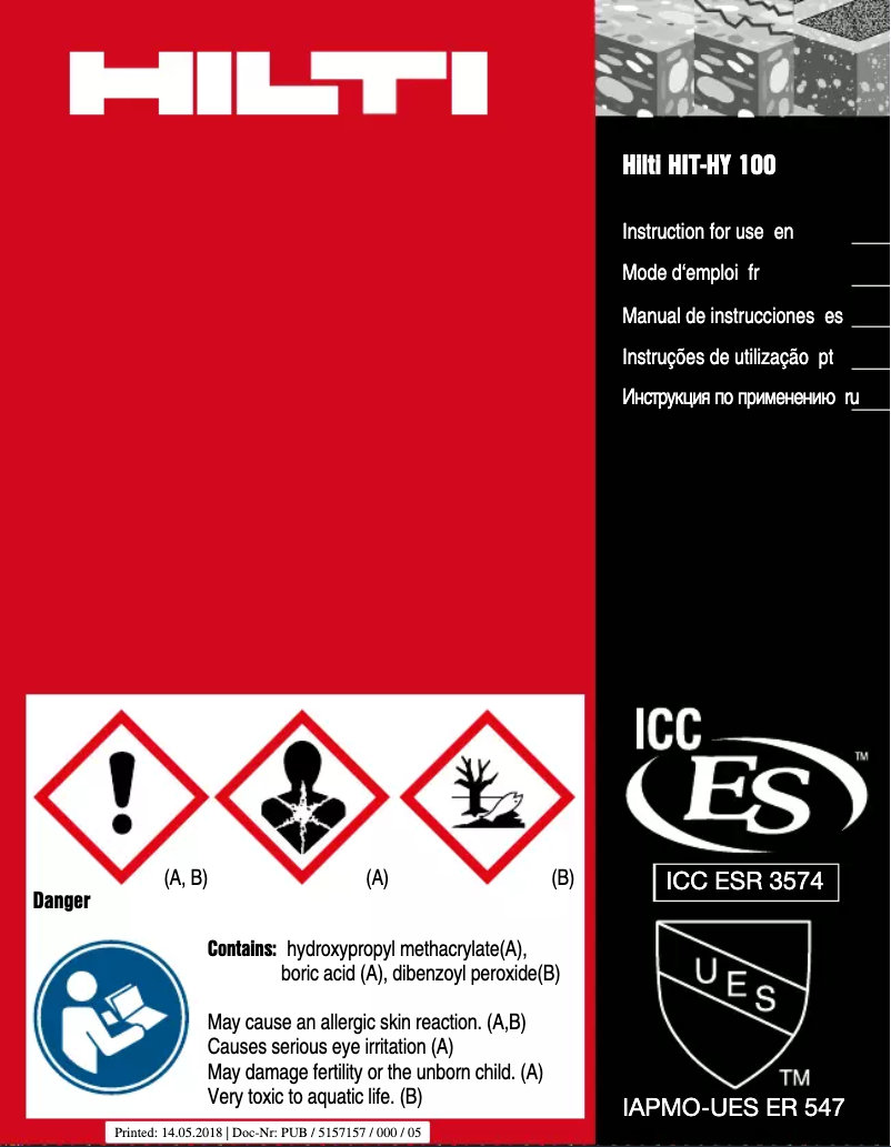 Page n°1 - Instructions / montage Hilti HIT-HY 100