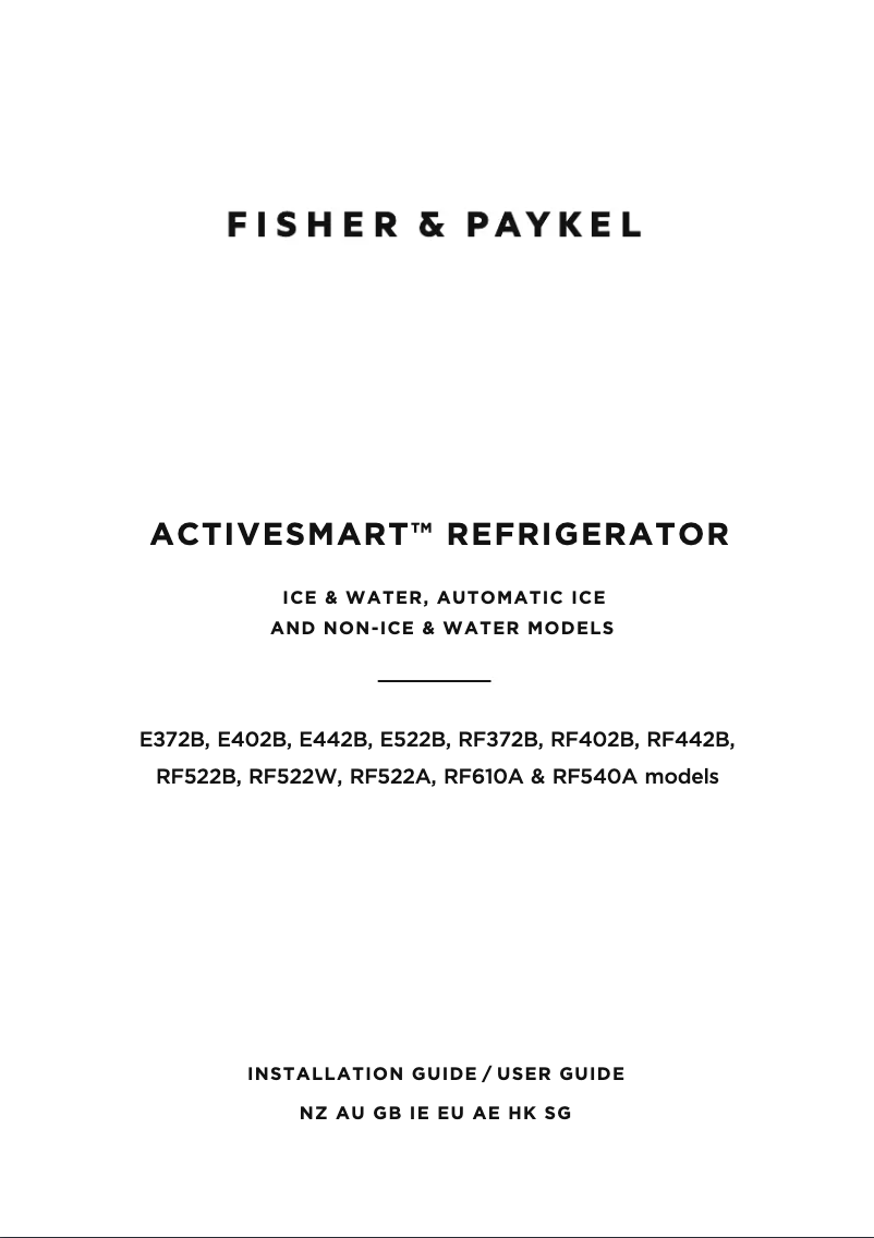 Page n°1 - Guide d'installation Fisher & Paykel RF402BLPX7