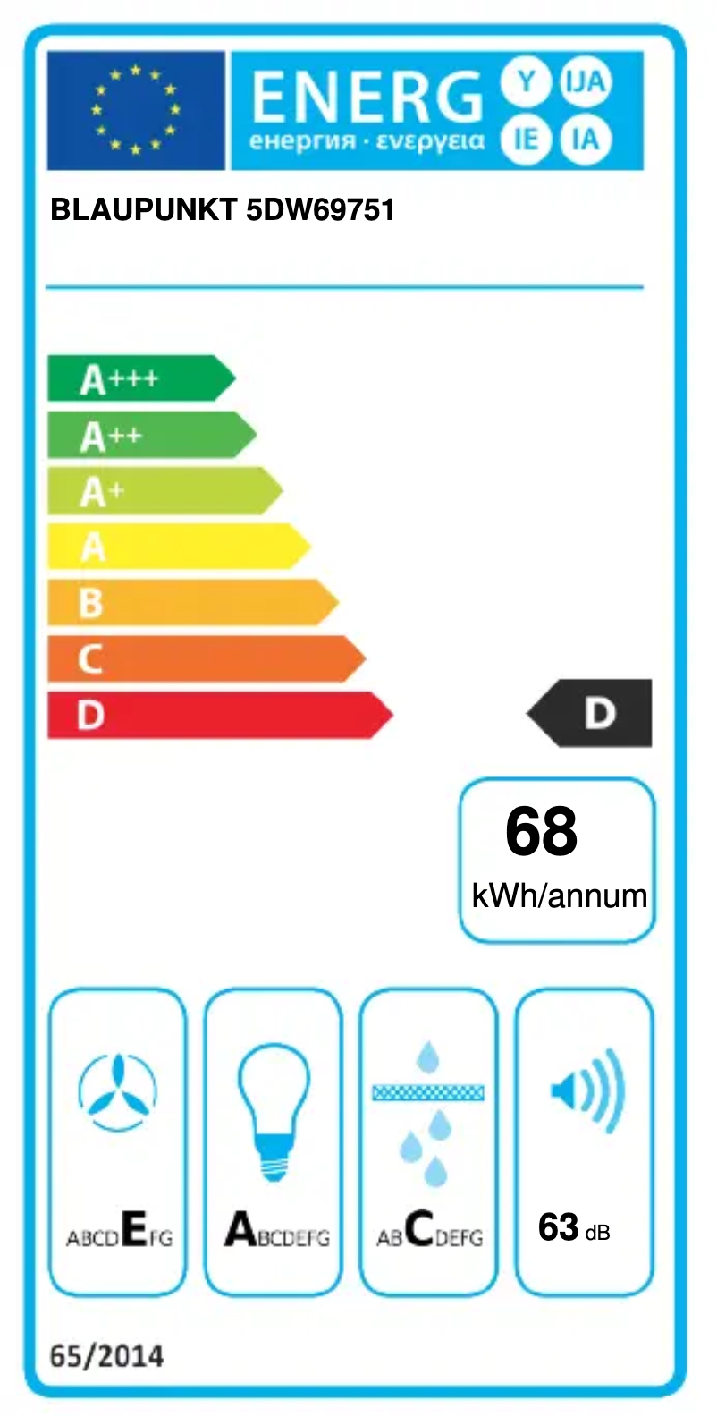 Page 1 de la notice Label énergétique Blaupunkt 5DW69751