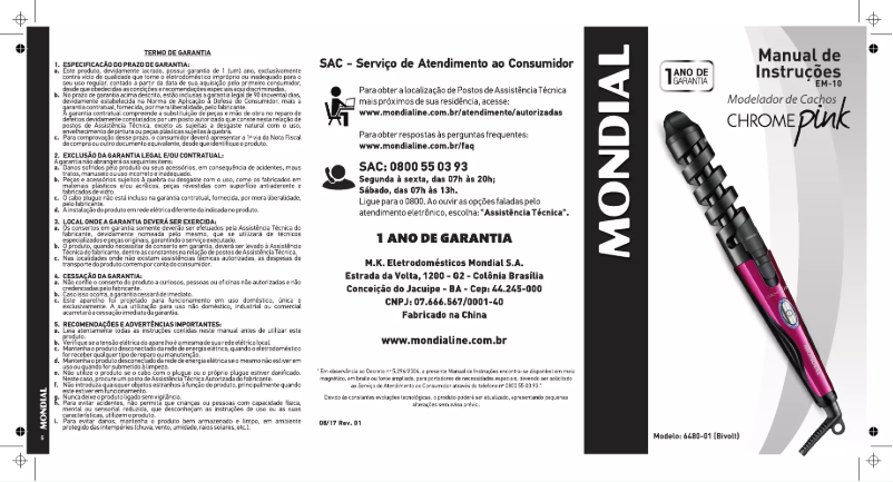 Image de la première page du manuel de l'appareil Chrome Pink EM-10