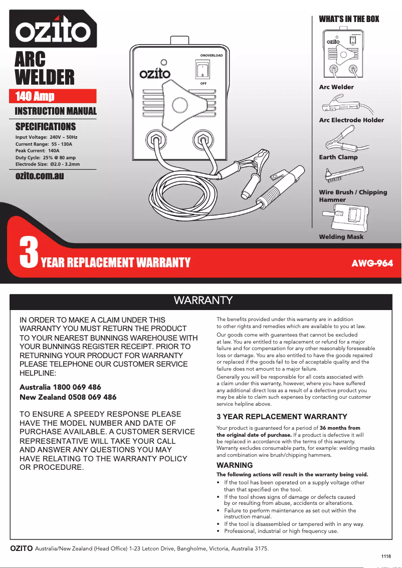 Page n°1 - Manuel utilisateur Ozito AWG-964