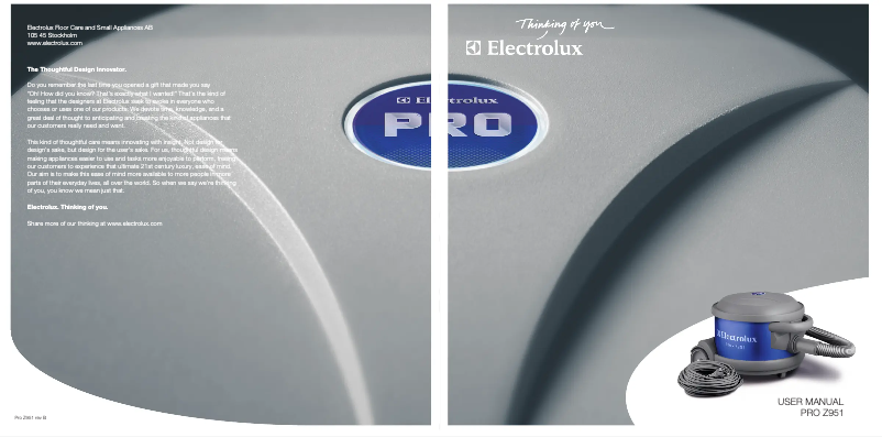 Page 1 de la notice Manuel utilisateur Electrolux Z951