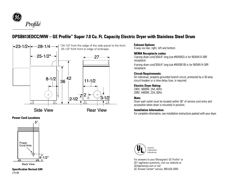 Image de la première page du manuel de l'appareil Profile DPSB613EDCC