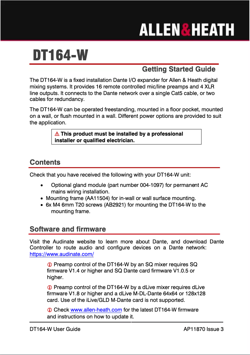 Página 1 del manual Manual de usuario Allen & Heath DT164-W