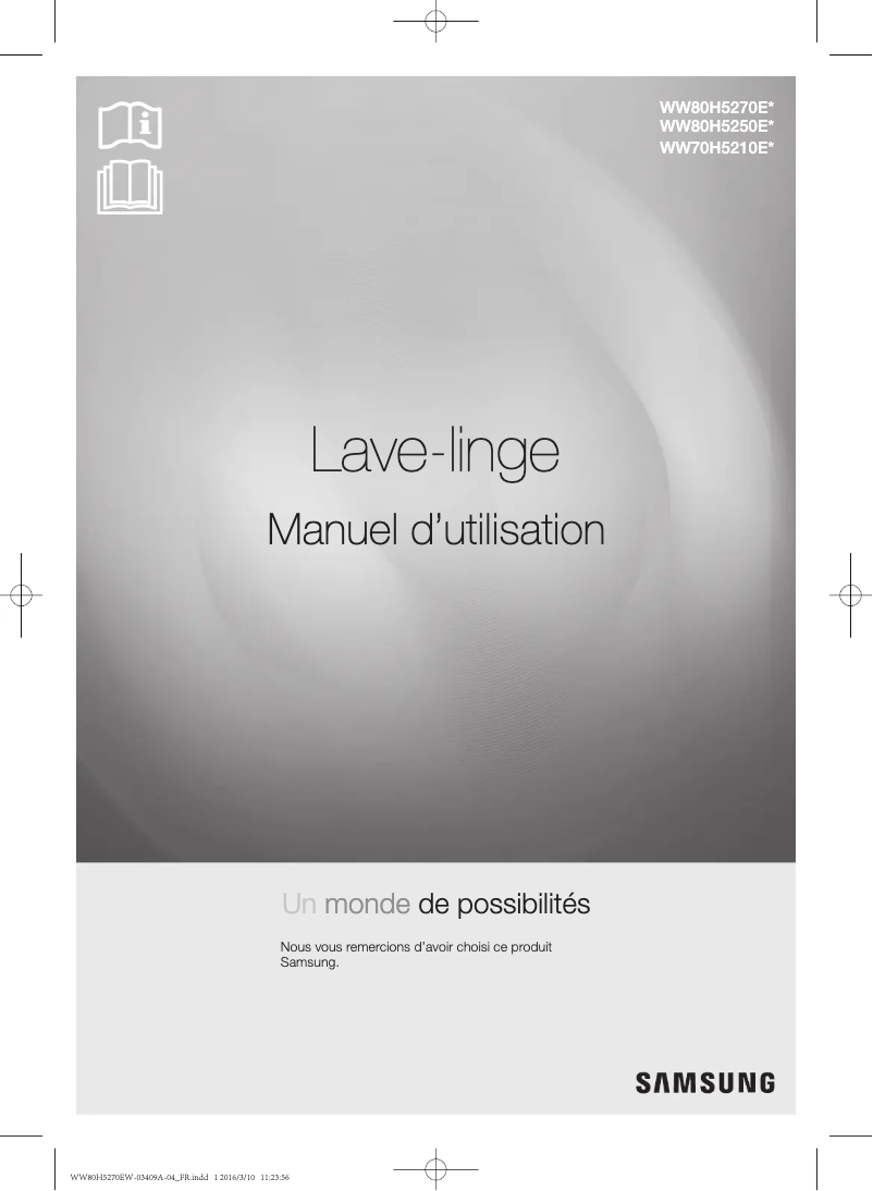 Page 1 de la notice Manuel utilisateur Samsung WW70H5210ES