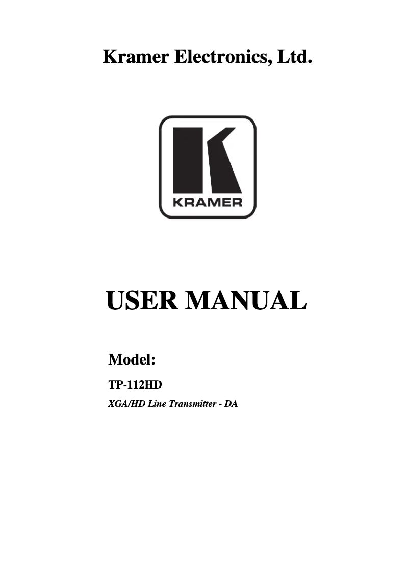 Page n°1 - Manuel utilisateur Kramer TP-112HD