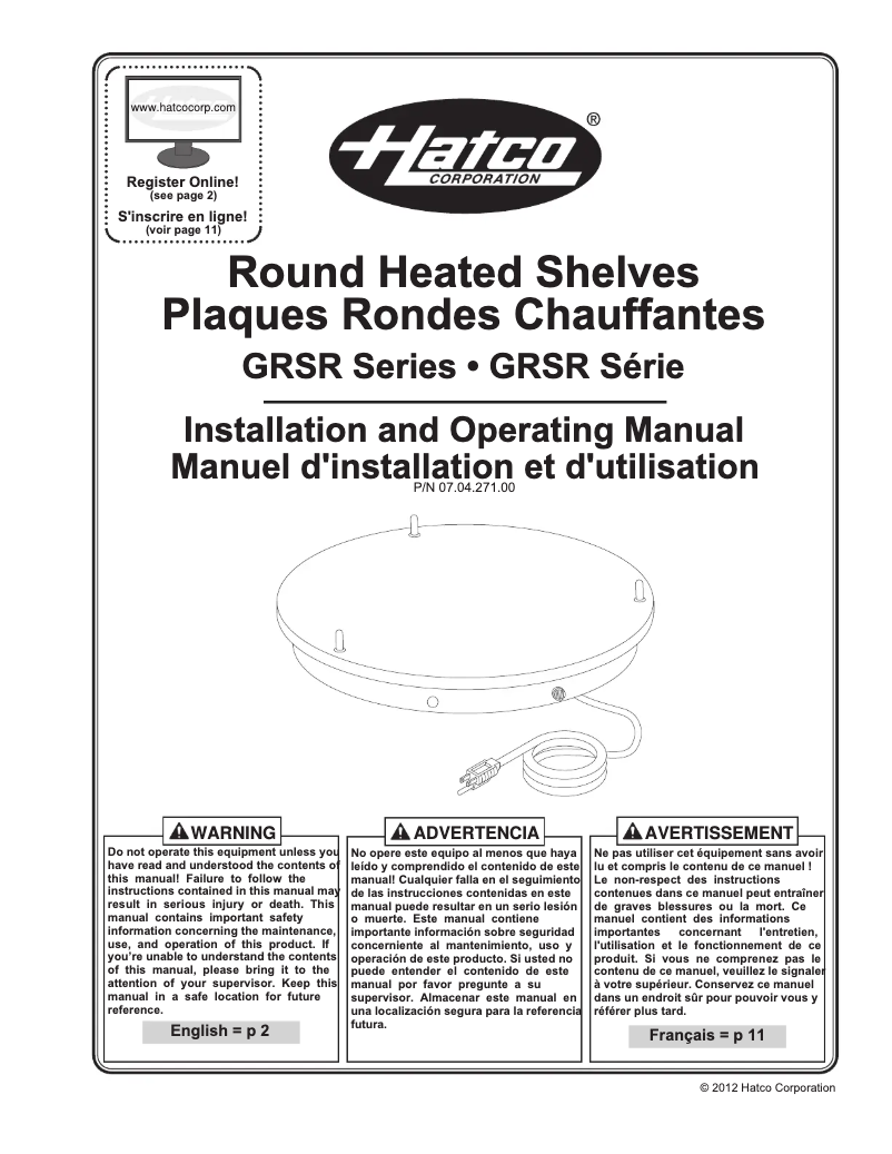 Page 1 de la notice Manuel utilisateur Hatco Glo-Ray GRSR-17