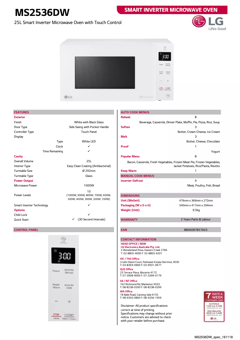 Page 1 de la notice Fiche technique LG MS2536DW