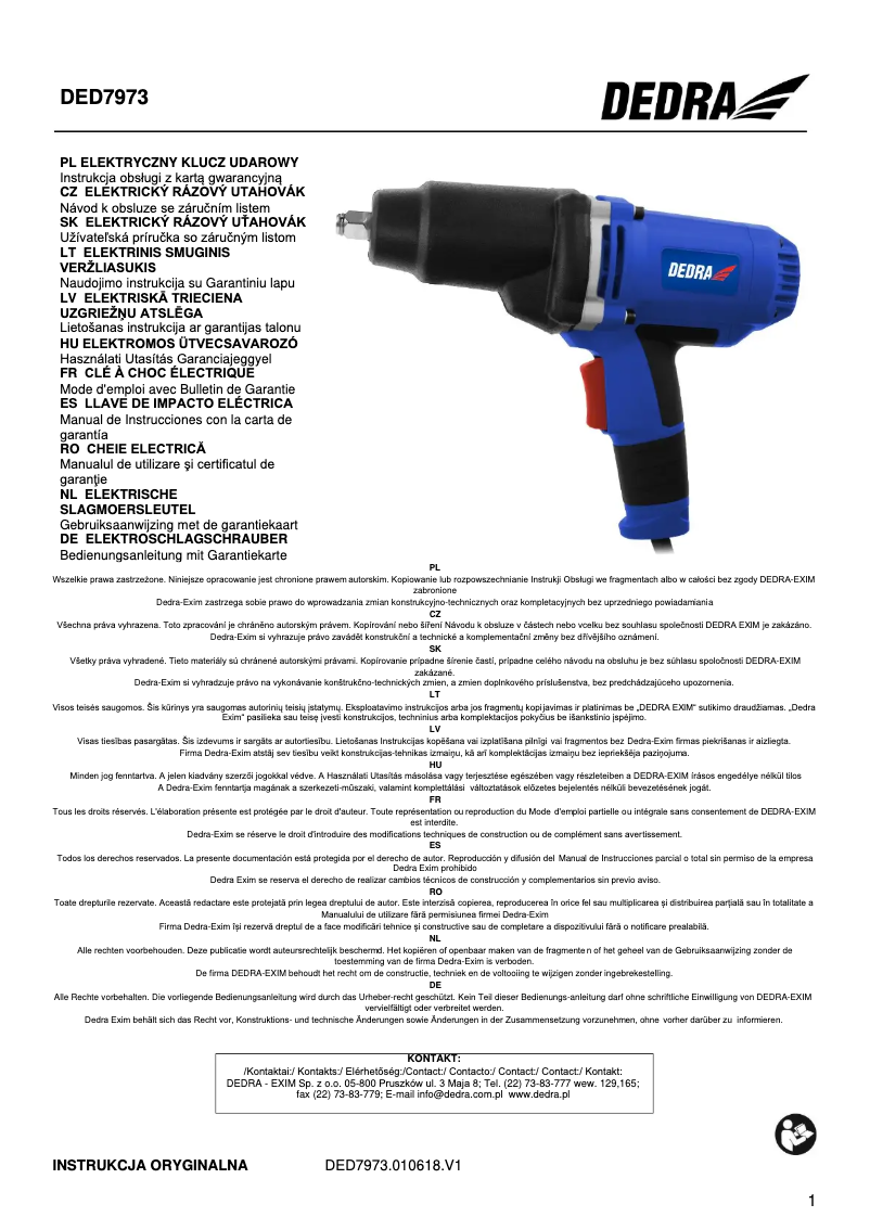 Page 1 de la notice Manuel utilisateur DEDRA DED7973