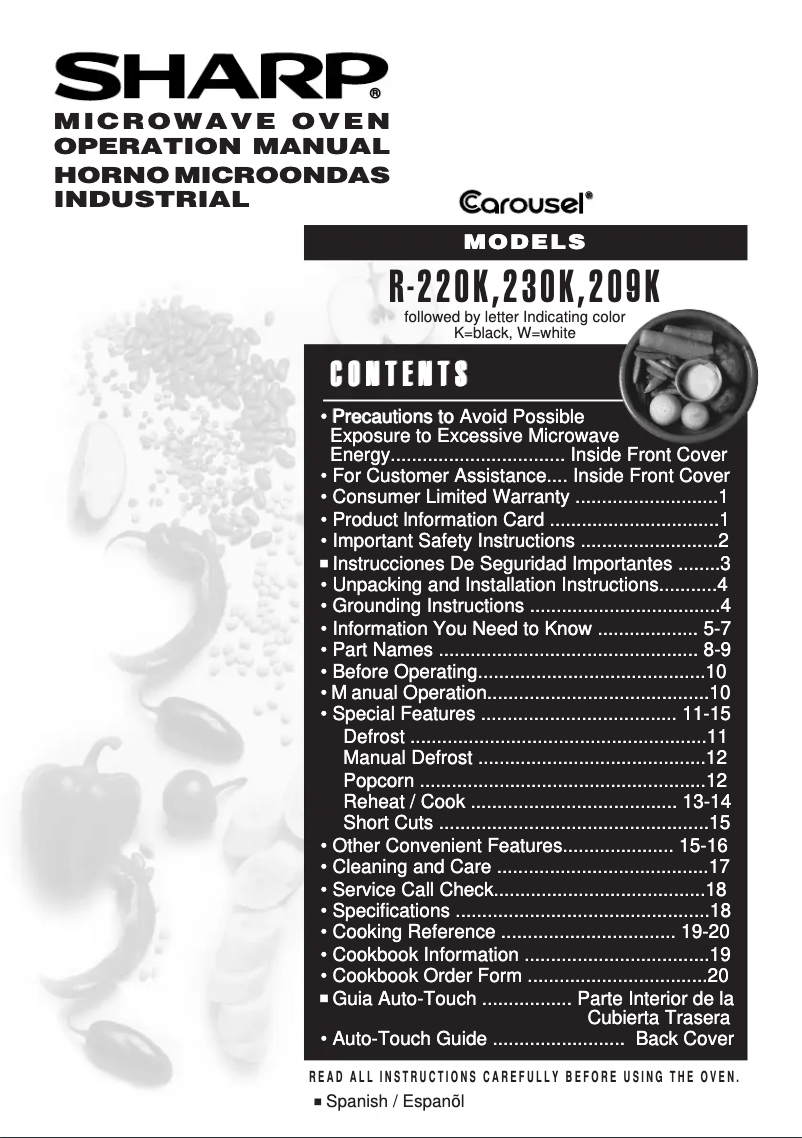 Page 1 de la notice Manuel utilisateur Sharp R-220K