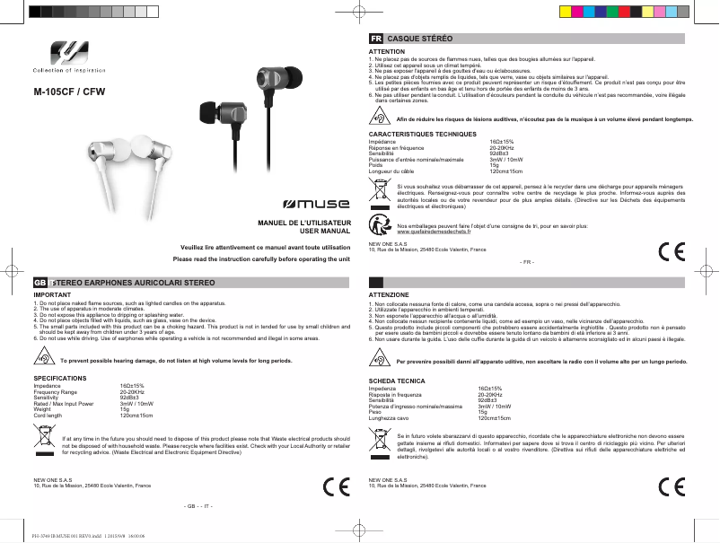 Imagen de la primera página del manual del dispositivo M-105 CF