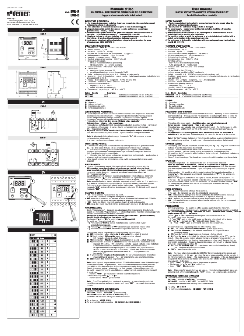 Page n°1 - Manuel utilisateur Vemer EVR-R