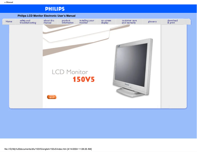 Page 1 de la notice Manuel utilisateur Philips 150V5FG