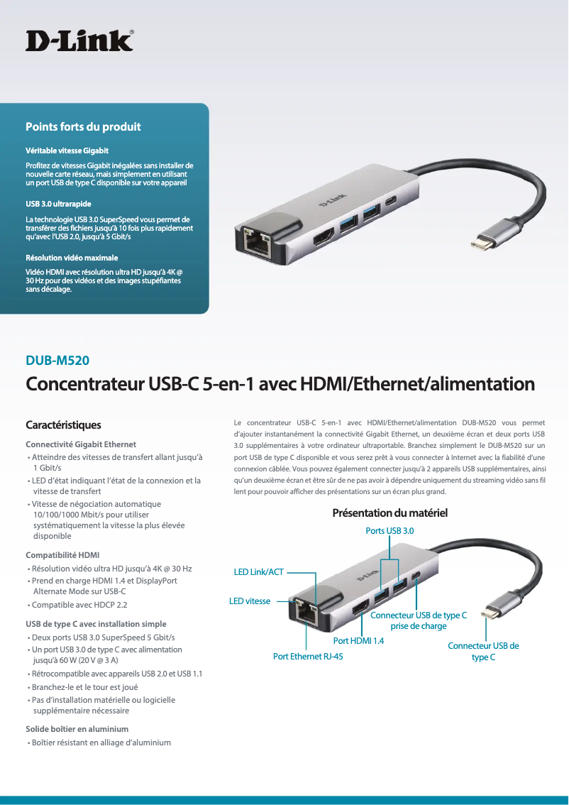 Image de la première page du manuel de l'appareil DUB-M520