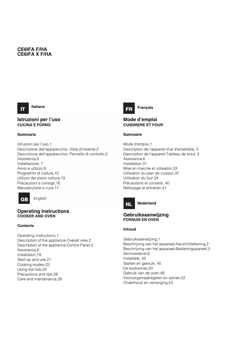 Page 1 de la notice Manuel utilisateur Hotpoint Ariston Ce6ifa 1 xf