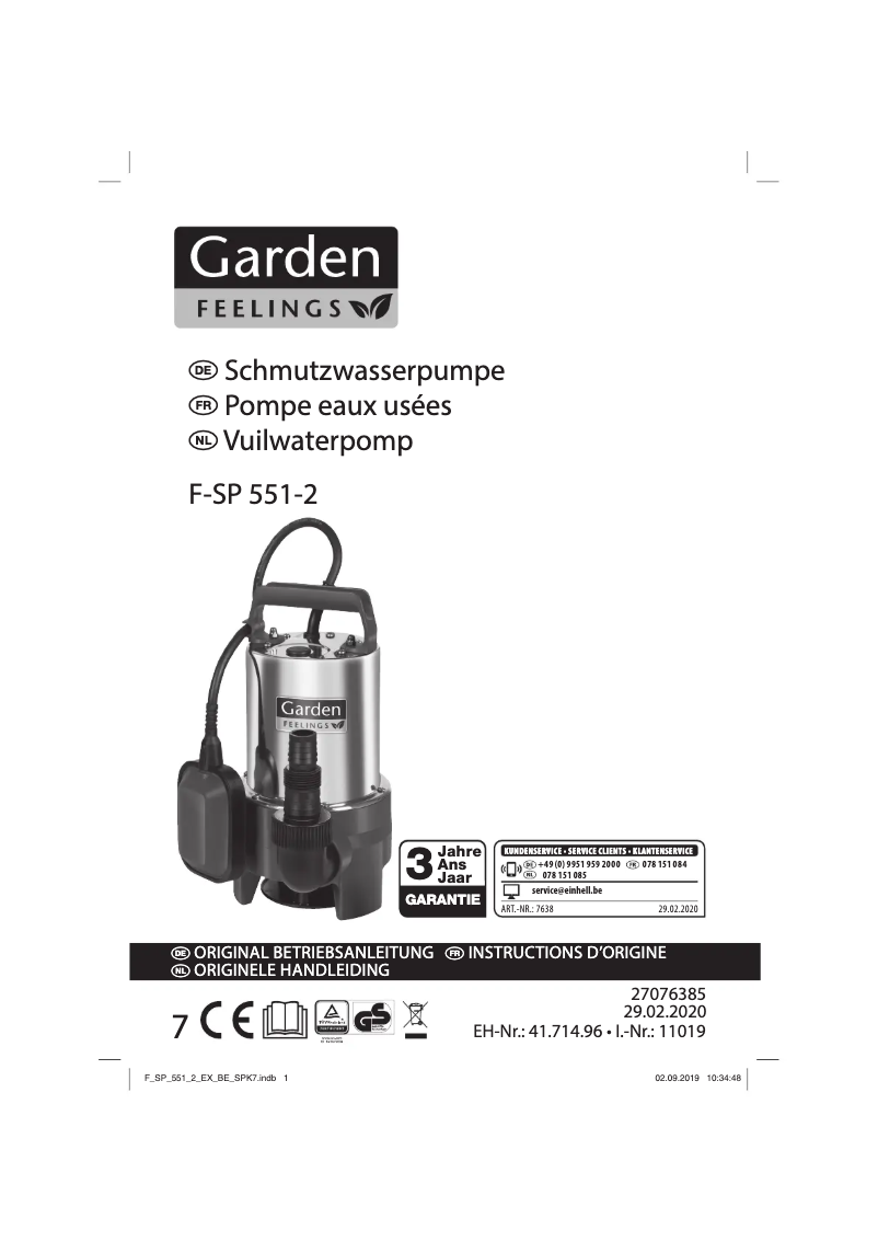 Page 1 de la notice Manuel utilisateur Garden Feelings F-SP 551-2