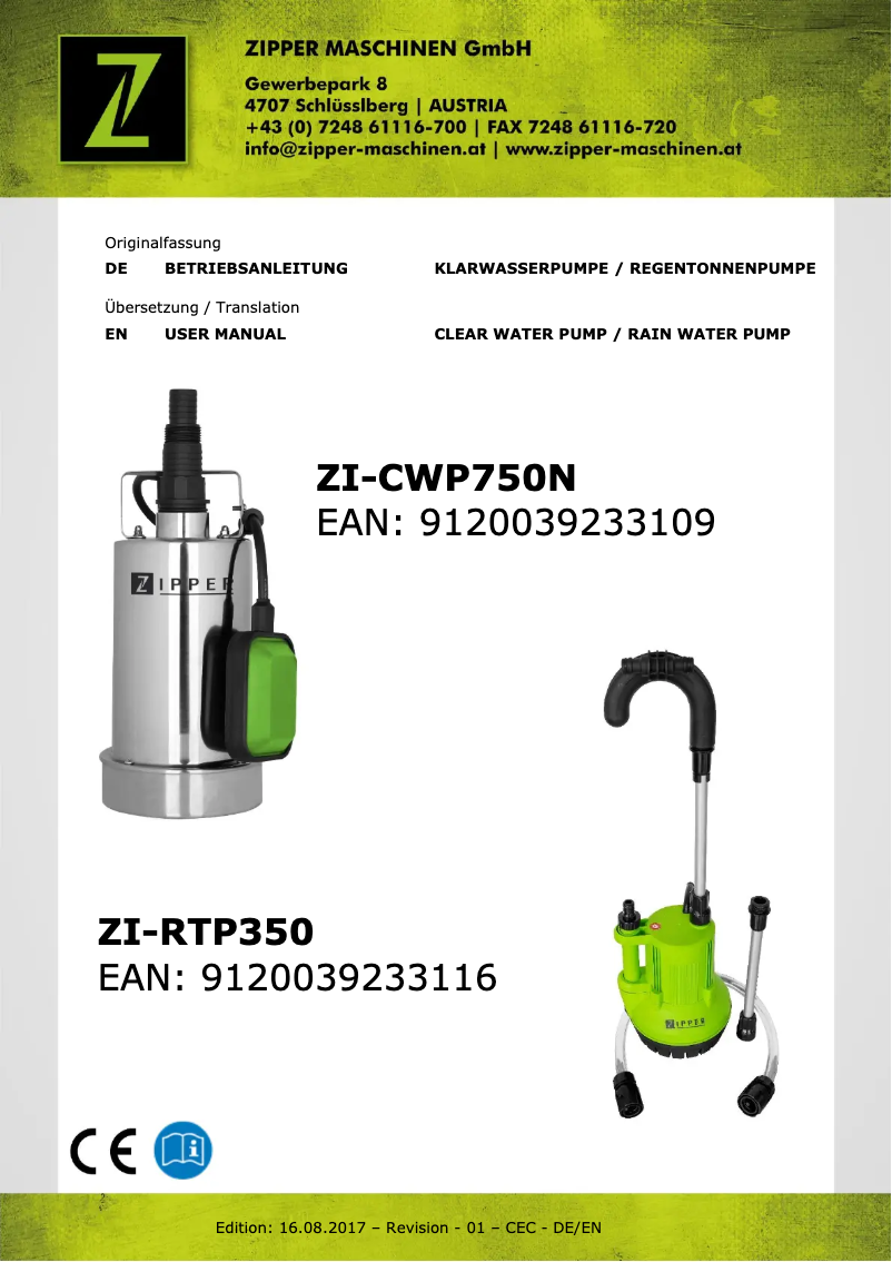 Page n°1 - Manuel utilisateur Zipper ZI-CWP750N