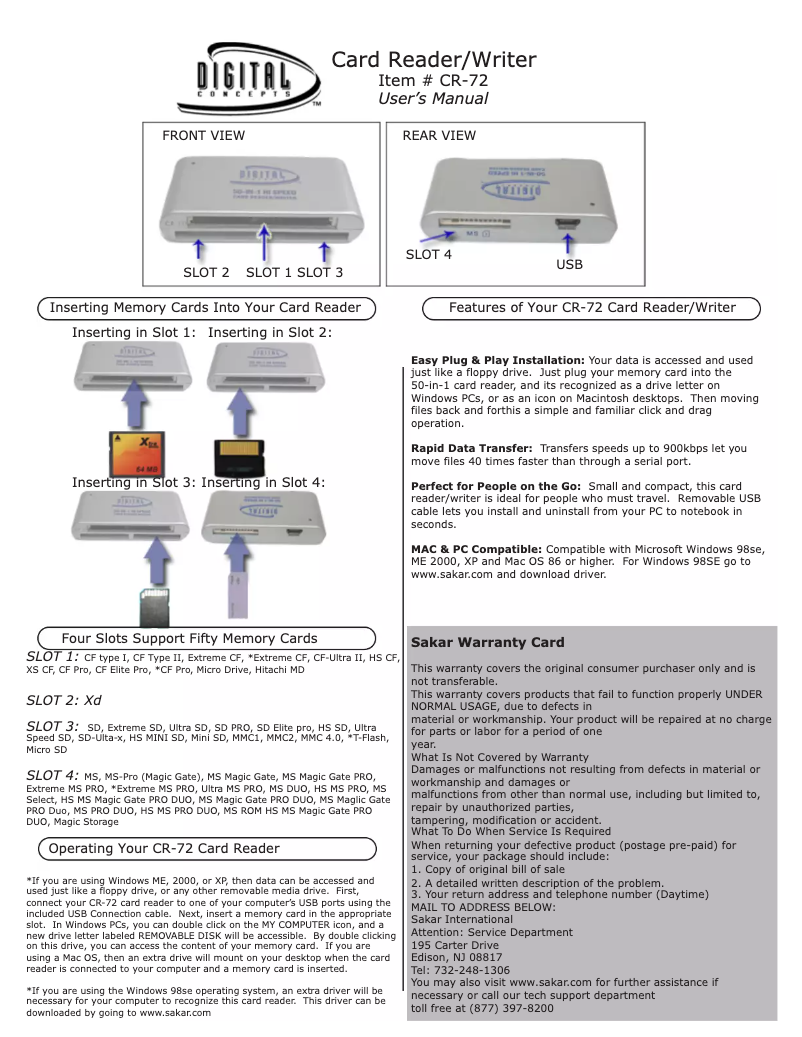 Imagen de la primera página del manual del dispositivo CR-72
