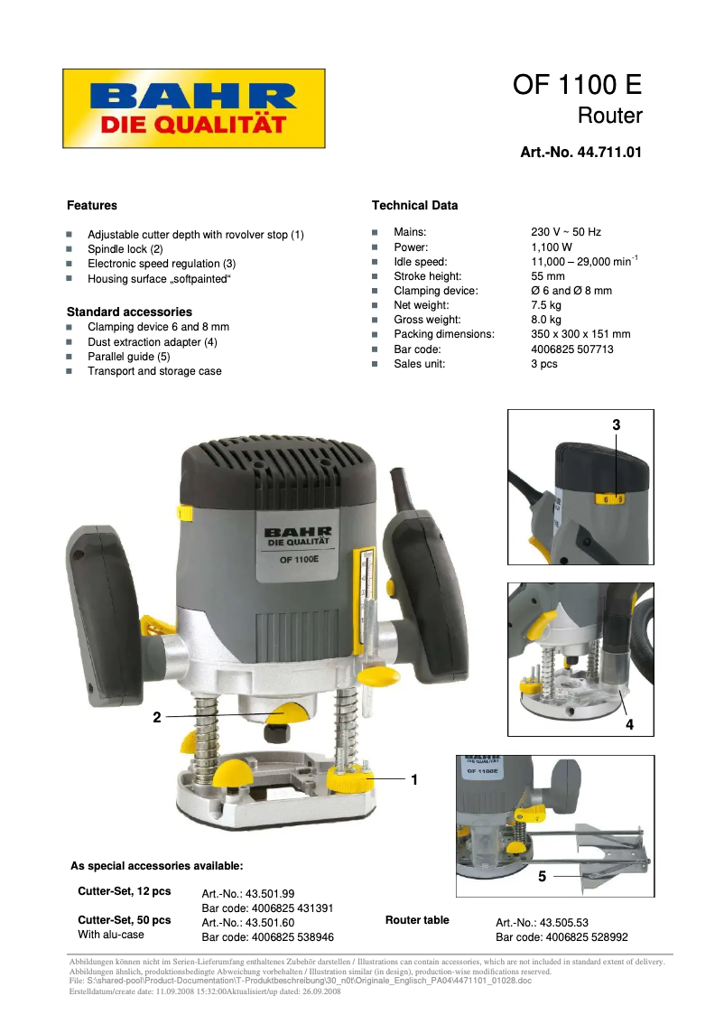 Page 1 de la notice Manuel utilisateur Max Bahr OF 1100 E