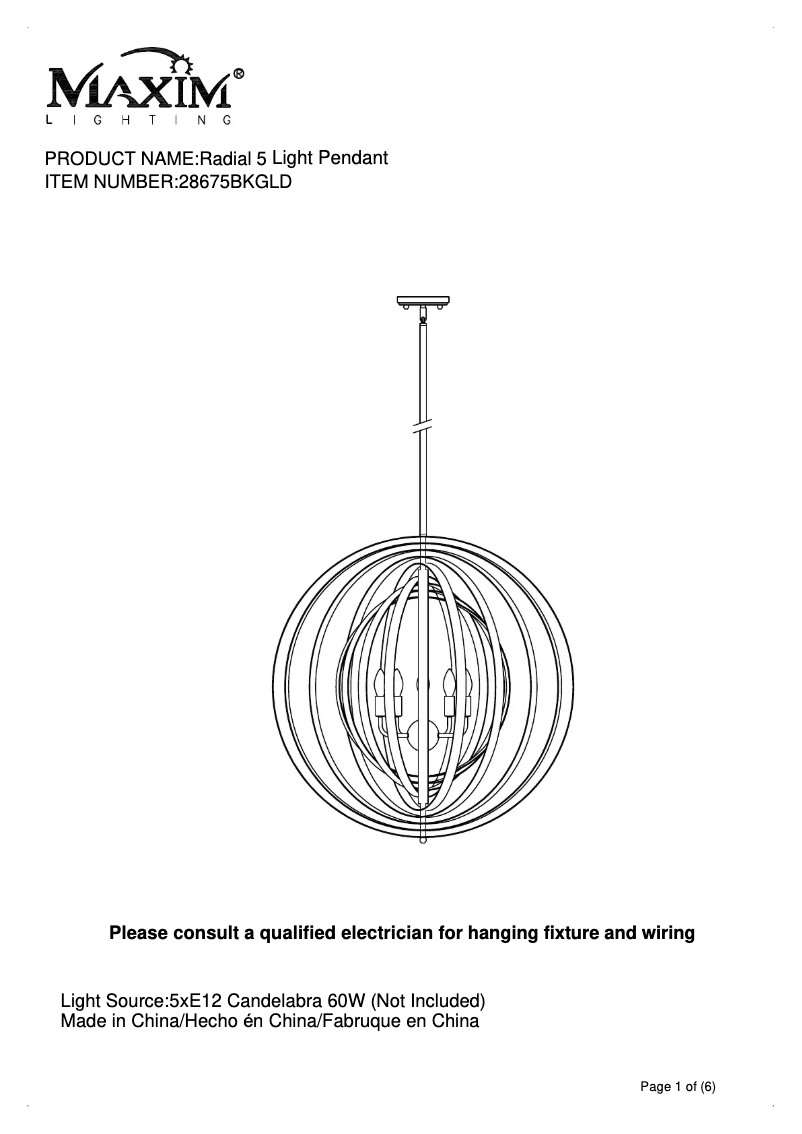 Page n°1 - Manuel utilisateur Maxim Radial 28675BKGLD