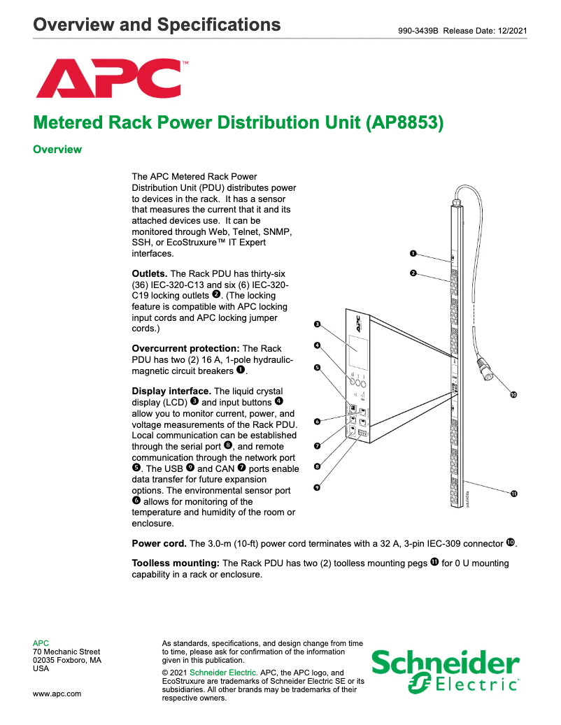 Page n°1 - Fiche technique APC AP8853