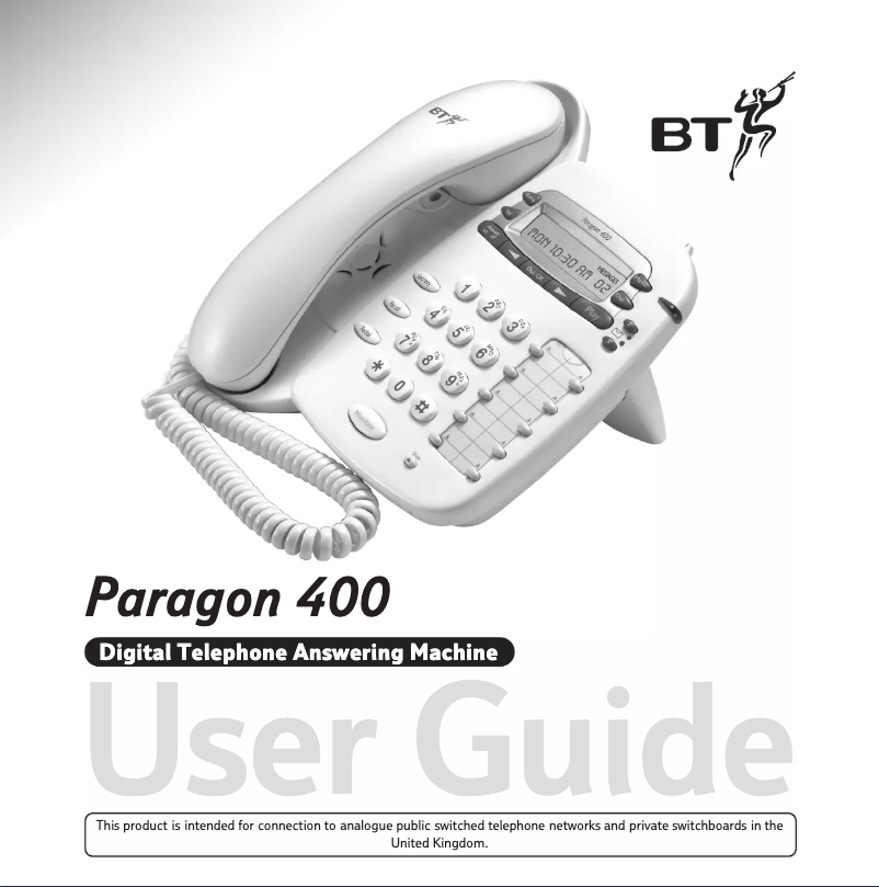 Page 1 de la notice Manuel utilisateur BT Paragon 400