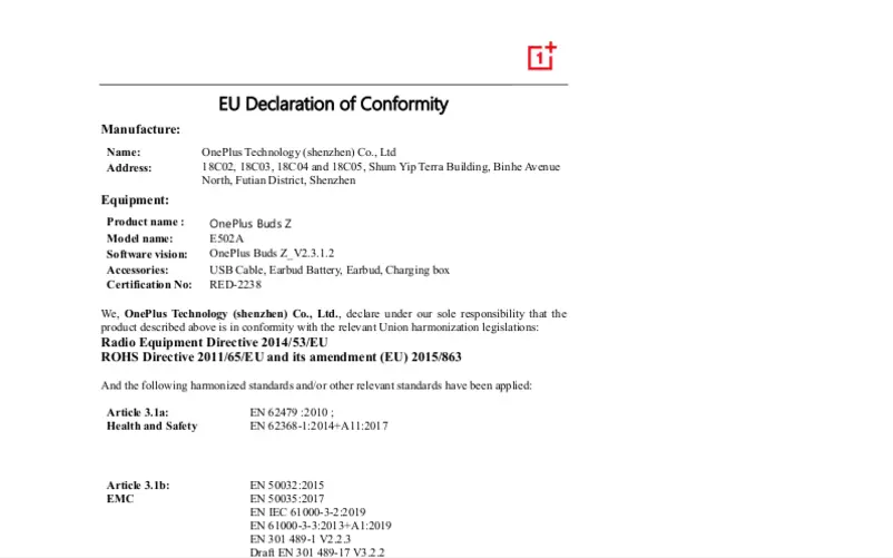 Page 1 de la notice Manuel utilisateur OnePlus Buds Z