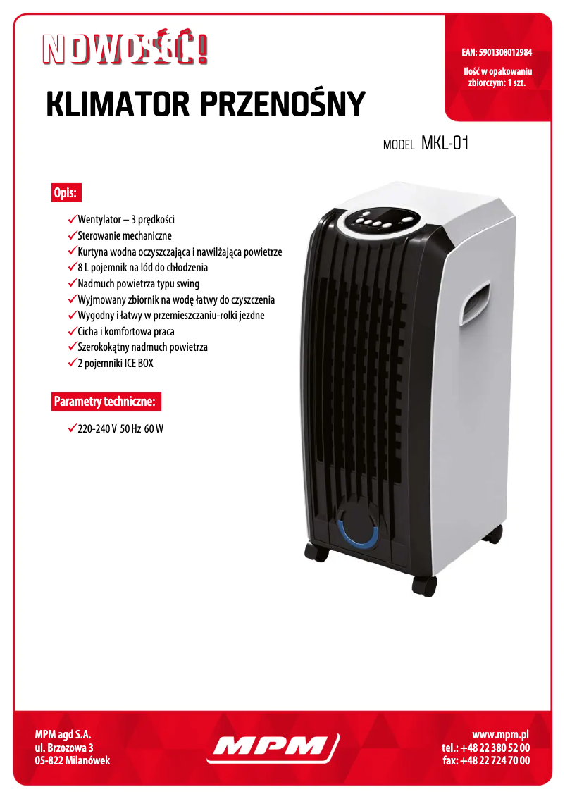 Page 1 de la notice Fiche technique MPM MKL-01