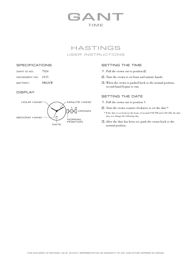Page n°1 - Manuel utilisateur Gant Hastings 7024