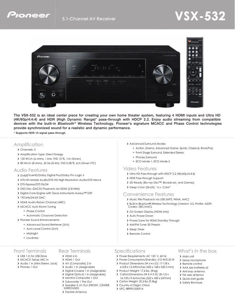 Page n°1 - Manuel utilisateur Pioneer VSX-532