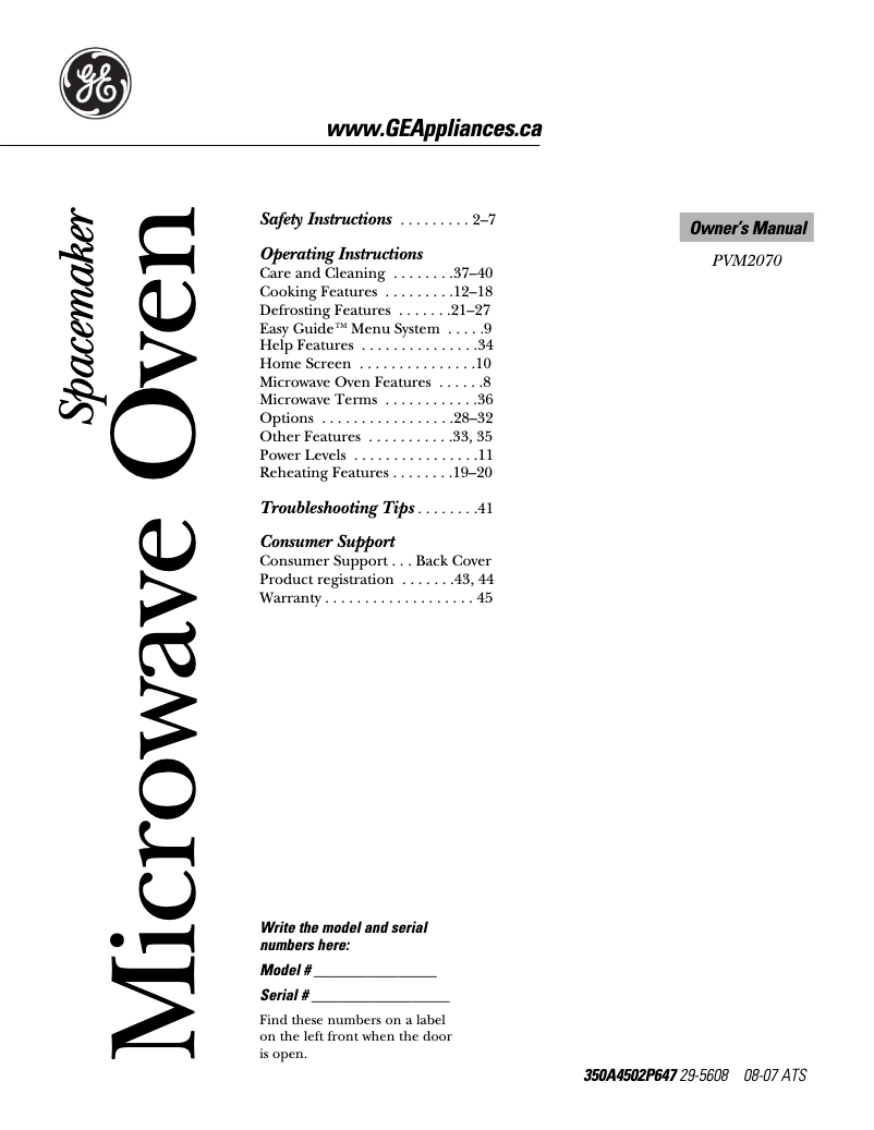 Page 1 of the manual User Manual GE PVM2070BMC