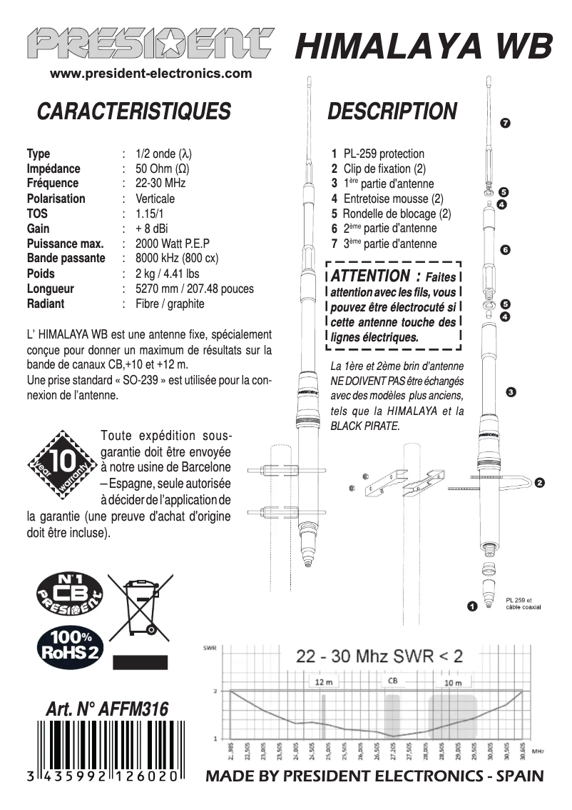 Page 1 de la notice Manuel utilisateur President Himalaya WB