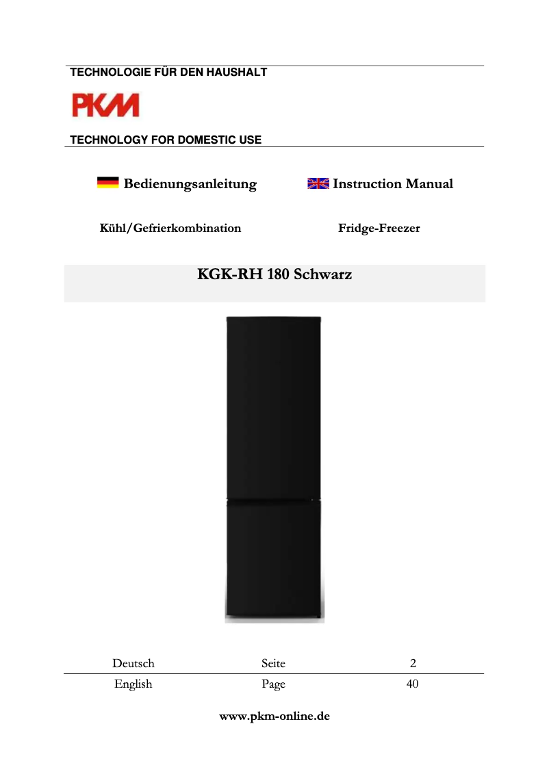 Page 1 de la notice Manuel utilisateur PKM KGK-RH 180