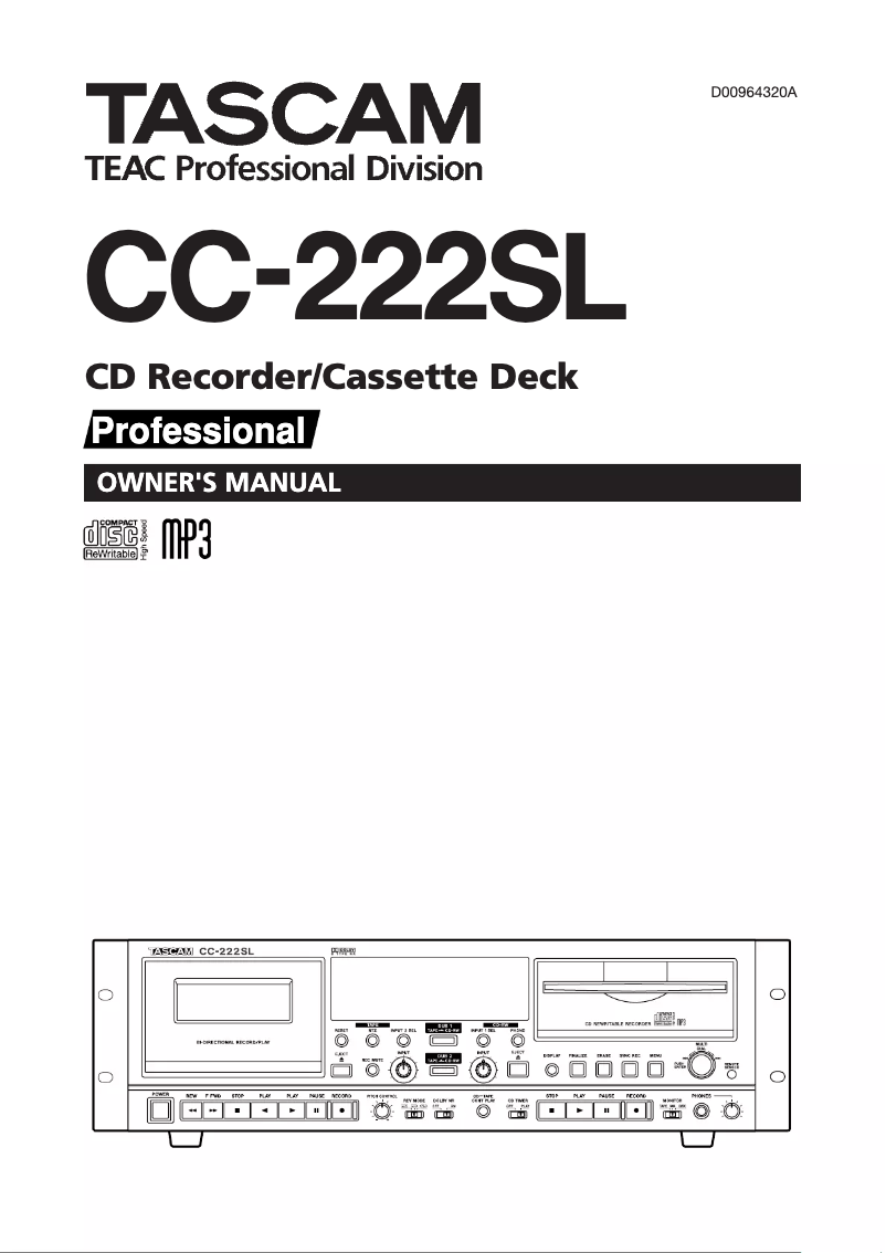 Page 1 de la notice Manuel utilisateur Tascam CC-222SL