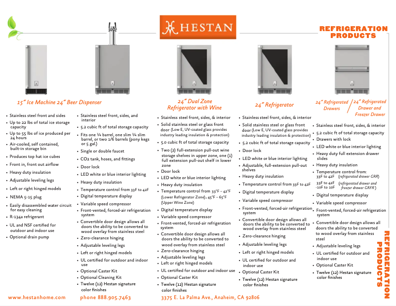 Page 1 de la notice Fiche technique Hestan GRFR24