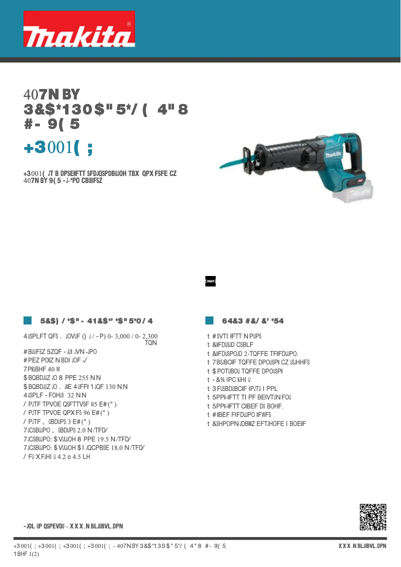 Page 1 de la notice Fiche technique Makita JR001GZ
