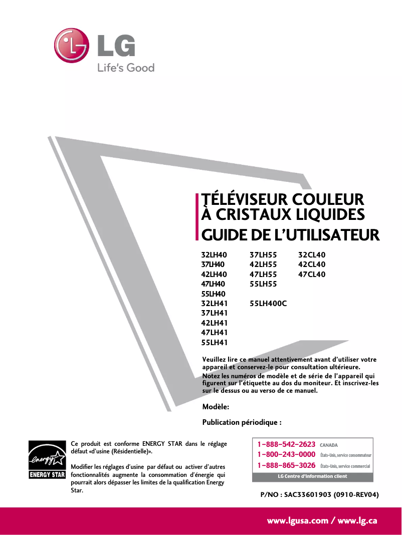 Page 1 de la notice Manuel utilisateur LG 37LH55