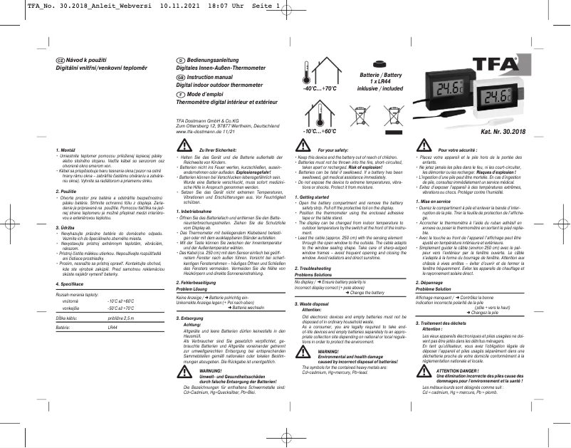 Page n°1 - Manuel utilisateur TFA 30.2018.01