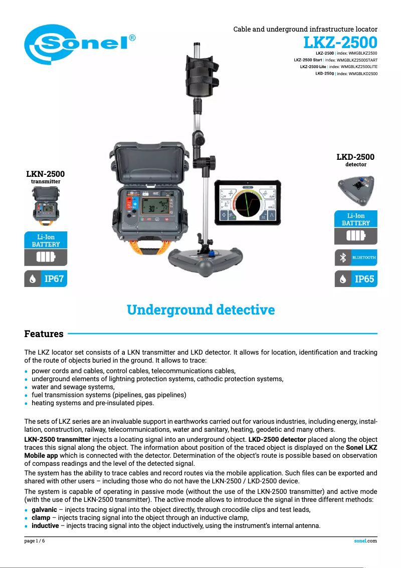 Page 1 de la notice Fiche technique Sonel LKZ-2500 Start