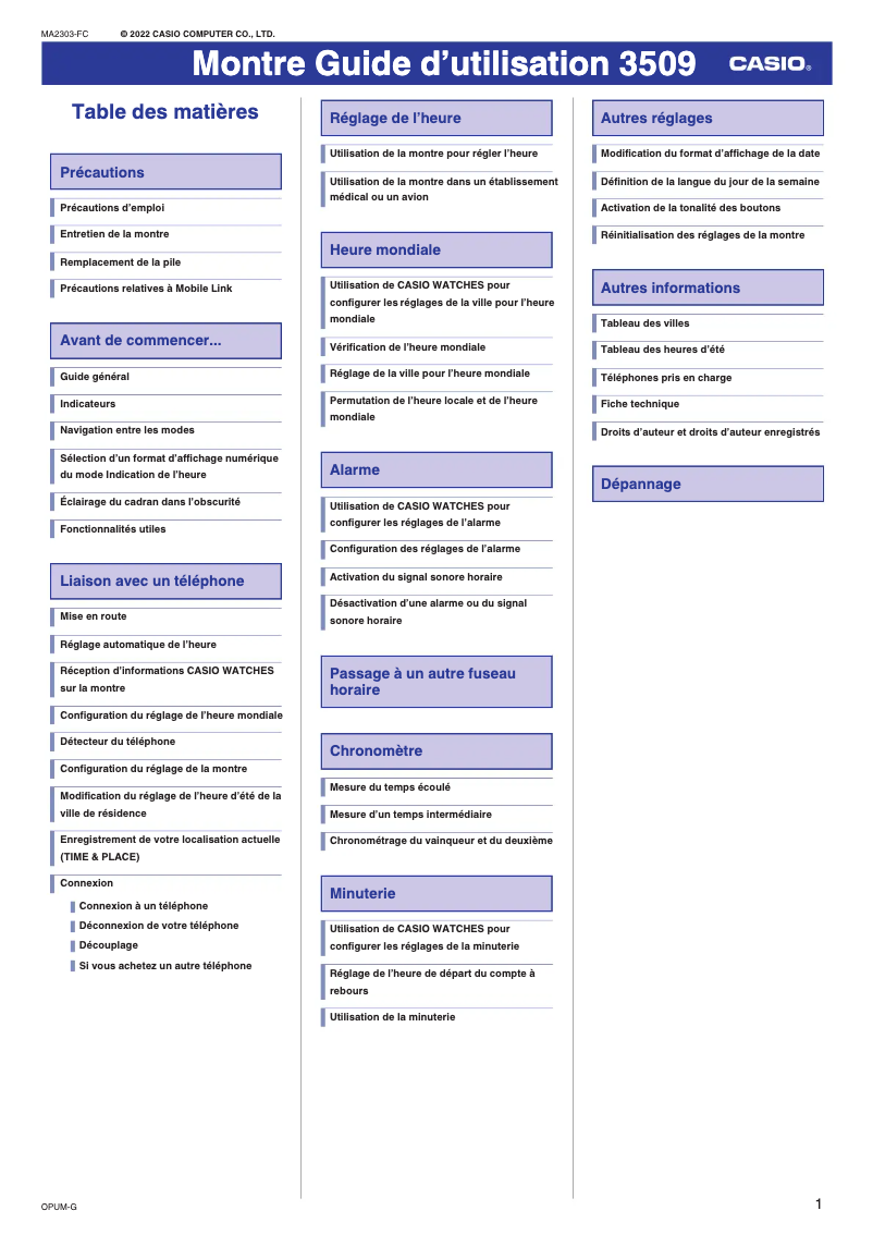 Page n°1 - Manuel utilisateur Casio G-Shock DW-B5600
