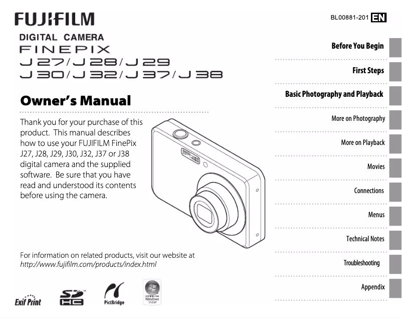 Page 1 de la notice Manuel utilisateur Fujifilm FinePix J28