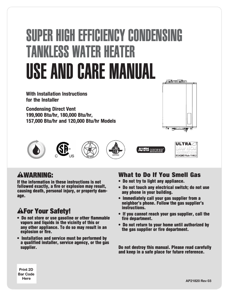 Página 1 del manual Manual de usuario Rheem RTG-84DVLP-3