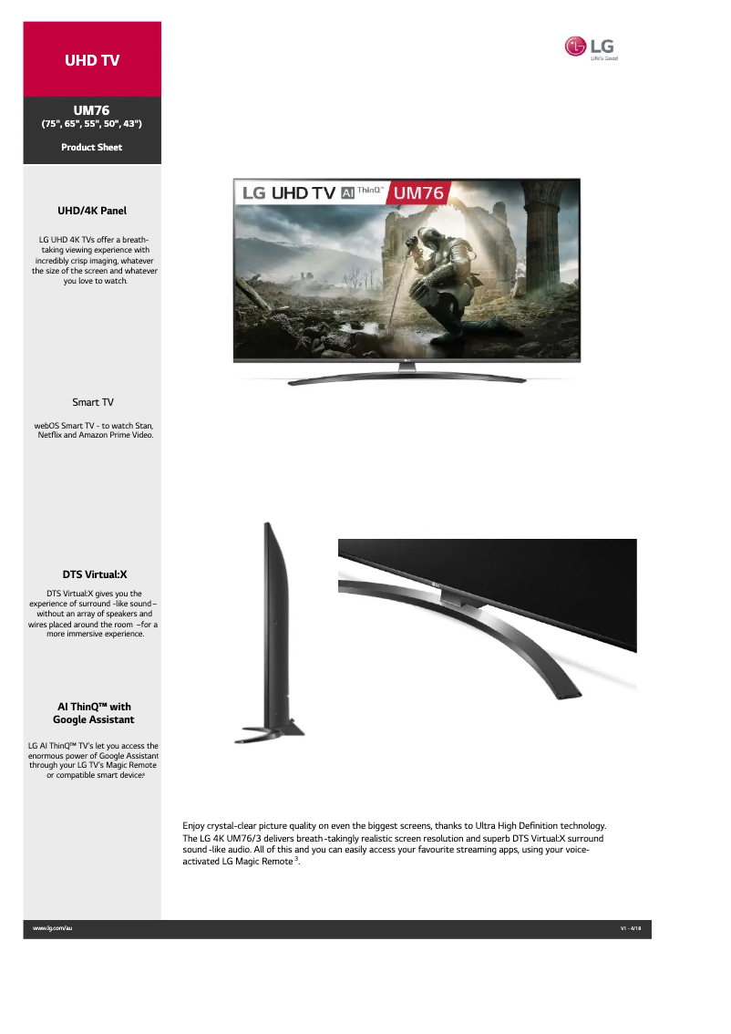 Image de la première page du manuel de l'appareil 75UM7600PTA